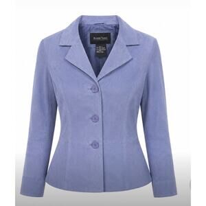 Brandon Thomas Genuine Leather Suede Blazer Jacket Blue Y2K Women's L